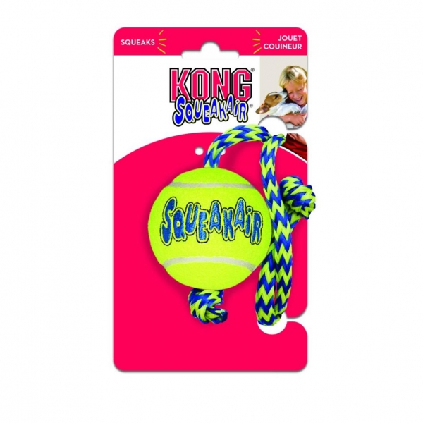 KONG SqueakAir Tennis Ball with Rope MEDIUM