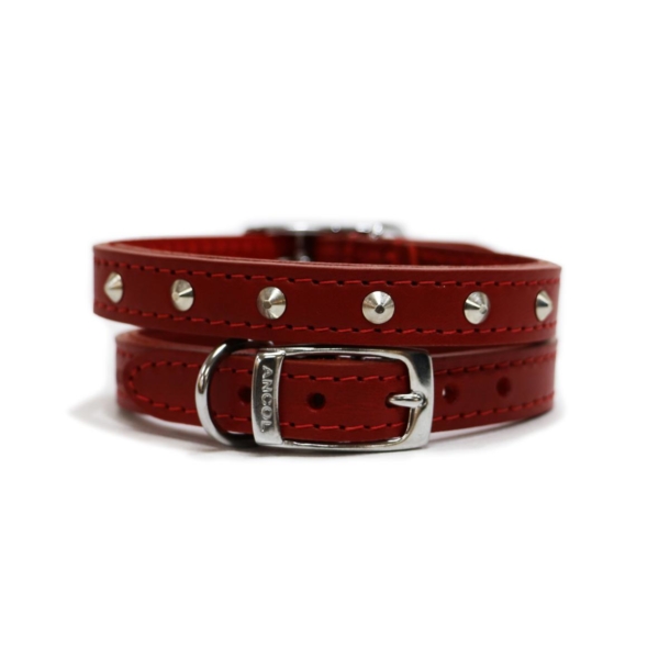 Ancol Classic Leather Stud Collar Red