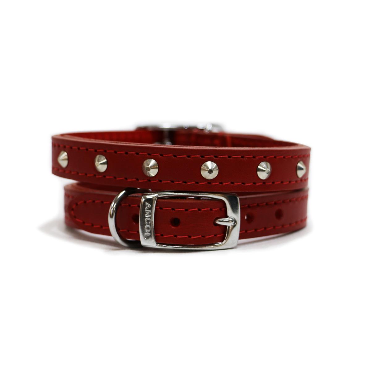 ANCOL Classic Leather Stud Collar Red 55cm