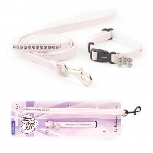 ANCOL Small Bite Jewelled Collar & Lead Set Pink