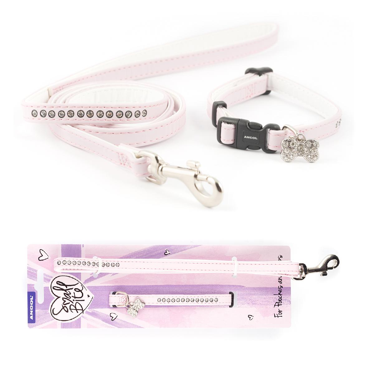 ANCOL Small Bite Collar & Lead Jewelled Pink