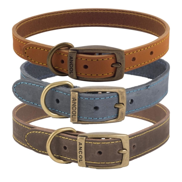 Ancol Timberwolf Leather Collar ALL COLOURS