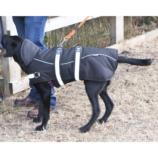 Animate Padded Harness Dog Coat Black LIFESTYLE
