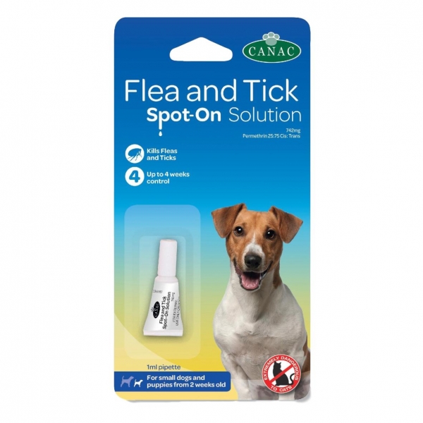 (E) CANAC Flea & Tick Spot On for Small Dogs & Puppies <15kg 4 Week [BB 05-21]