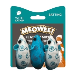 Meowee Feather Mice with Catnip 3pk