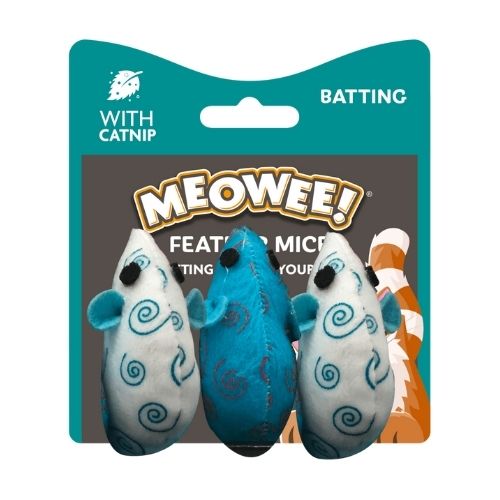 Meowee Feather Mice with Catnip 3pk