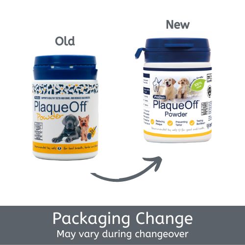 PlaqueOff Dental Powder Packaging Change