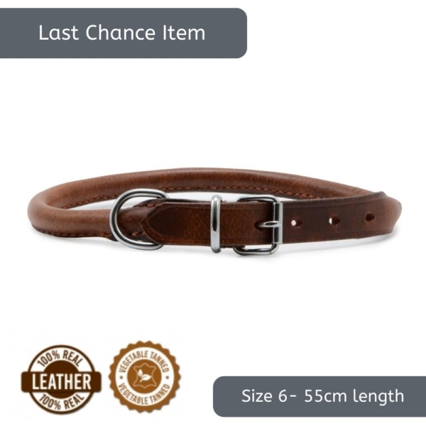 ANCOL Vintage Round Leather Collar Chestnut 55cm