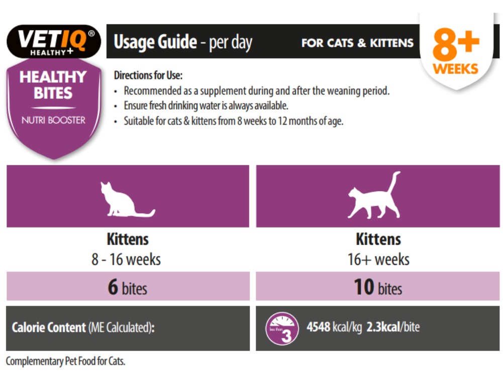 VetIQ Healthy Bites Nutri Booster Kitten Treats 65g Feeding Guide