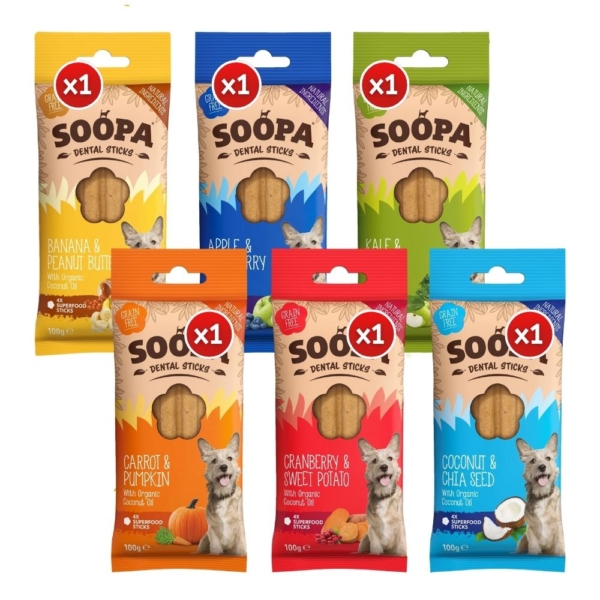 BUNDLE Soopa Natural Dental Sticks Variety x6 Packs (All Flavours)