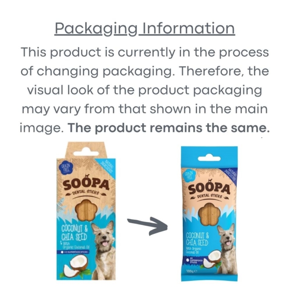 SOOPA Dental Sticks with Coconut & Chia Seed 4pk Packaging Change
