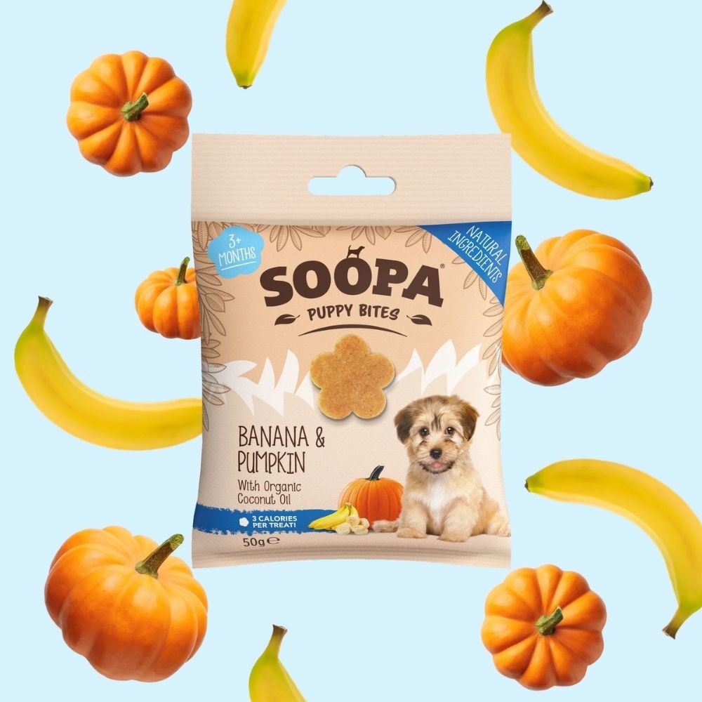 SOOPA Puppy Bites Treats with Banana & Pumpkin 50g