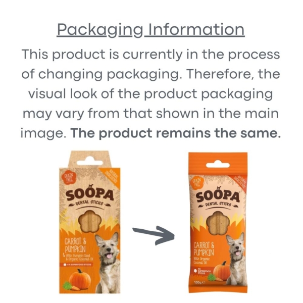 SOOPA Dental Sticks with Carrot & Pumpkin 4pk Packaging Change