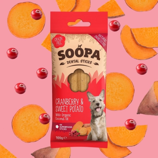 SOOPA Dental Sticks with Cranberry & Sweet Potato 4pk Features