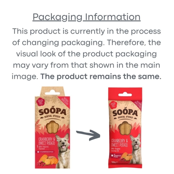 SOOPA Dental Sticks with Cranberry & Sweet Potato 4pk Packaging Change