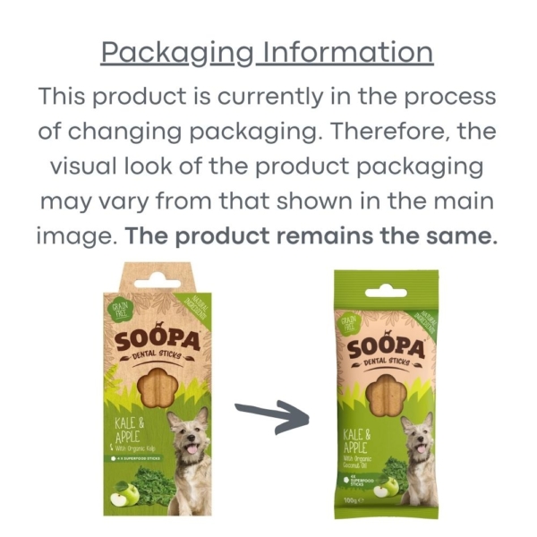 SOOPA Dental Sticks with Kale & Apple 4pk Packaging Change