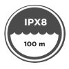 Waterproof up to 100 meters / 330 feet. IPX8 approved