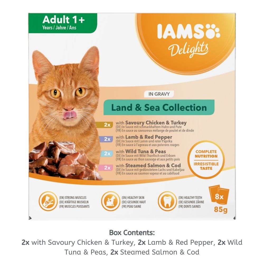 IAMS Delights Land & Sea Collection Pouches in Gravy 8x85g