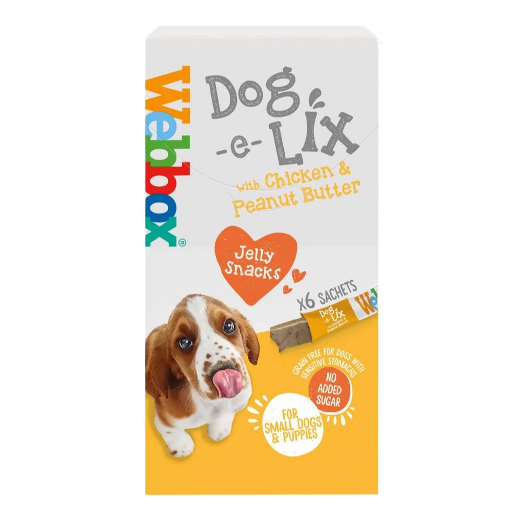 Webbox Dog-e-Lix Jelly Lick Treats with Chicken & Peanut Butter 90g (x6 Sachets)