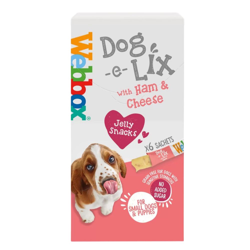 Webbox Dog-e-Lix Jelly Lick Treats with Ham & Cheese 90g (x6 Sachets)