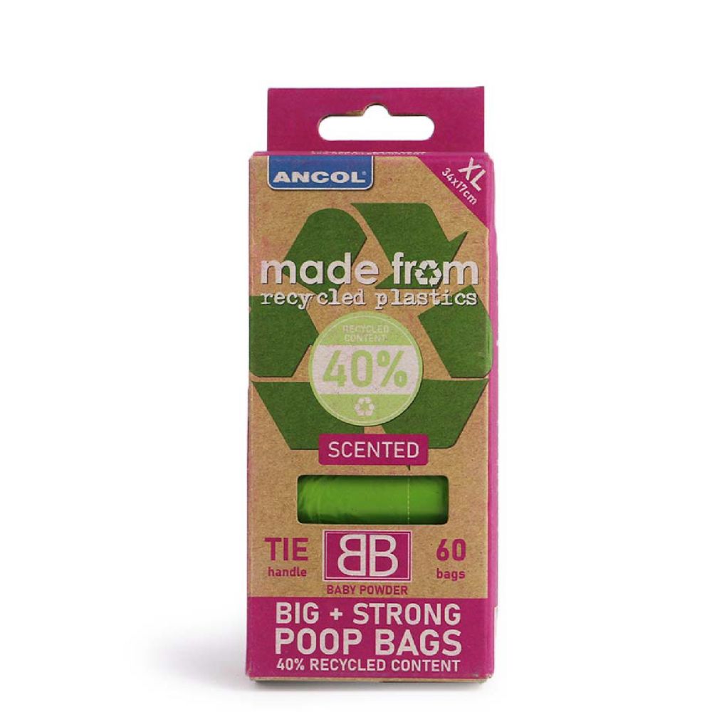 ANCOL Recycled Plastics BB Scented Poo Bag Rolls x4 (60 Bags)